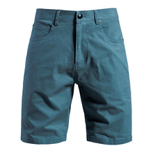 Metro Form dark turquoise cotton chino shorts front view.