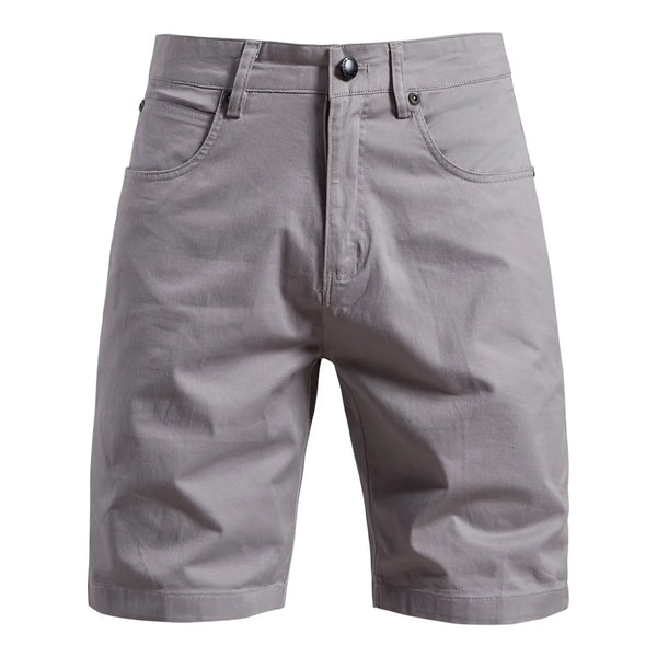 Metro Form light grey cotton chino shorts front view.
