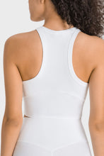 Back view of white Millennia Aero Racerback Tank highlighting racer cut