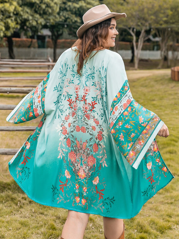 Miravellea turquoise floral kimono cover-up back view