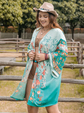 Miravellea turquoise floral kimono cover-up side view
