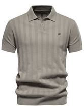 Front view of mocha Onyx Luxe Knit Polo with two-button placket and relaxed fit