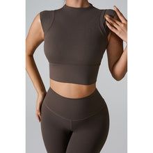 Front view of Mocha Mock Neck Active Tank