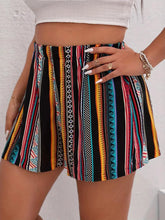Boho multicolor shorts left side view – breathable high waist fit.