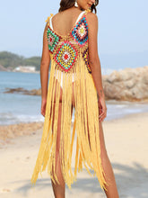 Mustard Solanyra fringe cascade cover-up dress back view