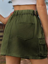 army green adjustable waist denim skirt back view