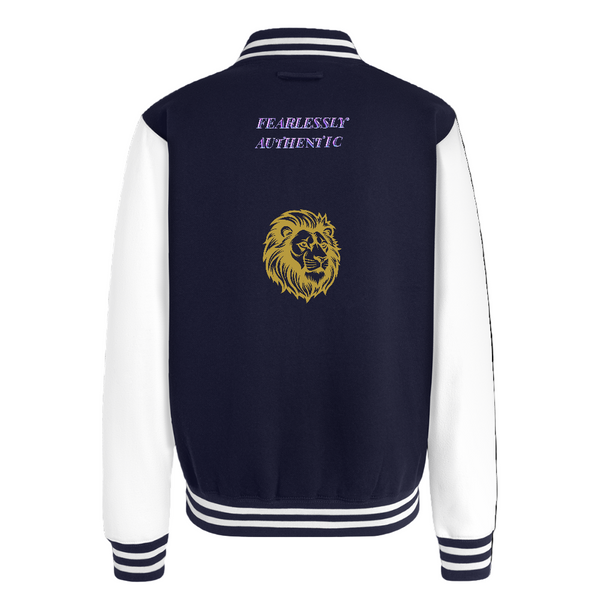Navy Blue Divine Dominion Heavyweight Varsity Jacket back view