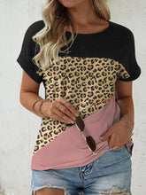 Front view of NyxSavra™ Contrast Leopard Tee in black.