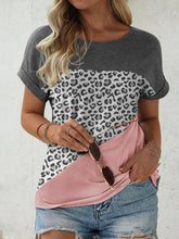 Front view of NyxSavra™ Contrast Leopard Tee in charcoal.