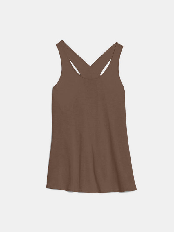 Optima Stride Chill Crisscross Active Tank front view in Mocha.