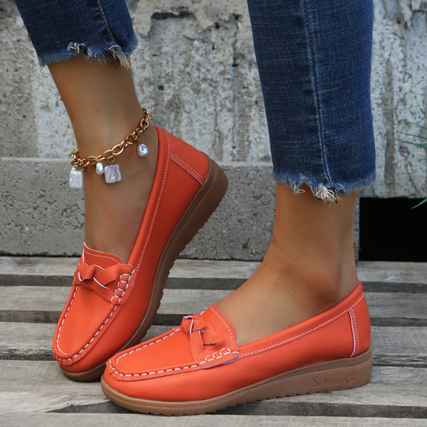 Orange-Red Weave Wedge Heeled Loafers side profile