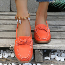 Orange-Red Weave Wedge Heeled Loafers walking front shot