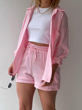 Model in blush pink Own Your Lane Luxe Set, front view.