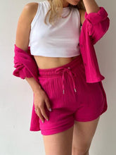 Own Your Lane Luxe Set in deep rose, front view featuring button-up top and matching shorts.