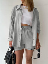 Model styled in light gray Own Your Lane Luxe Set, front view.