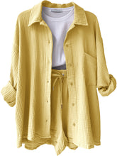 Own Your Lane Luxe Set in true yellow, front view laid flat with matching textured shirt and shorts.