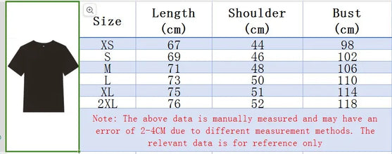 Table displaying Parivor FutureFlex shirt size measurements with a black t-shirt icon.