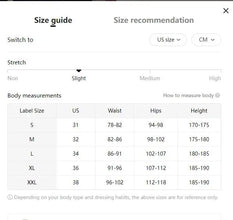 Size guide chart for Parivor FutureFlex shorts with US and CM options, showing waist, hips, and height measurements.