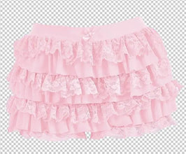 Pink Lacéra Bloom Women’s Ruffle Lace Bow Shorts with layered ruffles and decorative bow, front view