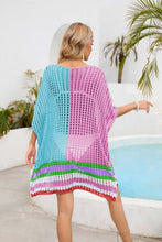 Pink Valenyra openwork contrast cover-up back view poolside