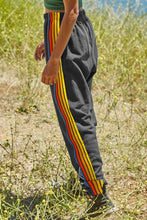 PrismFlow Active Pants gray side view showing contrast stripes and tapered leg
