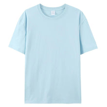 Front view of PureForm Luxe Cotton Tee in Light Blue showing classic round neck and clean minimalist design.