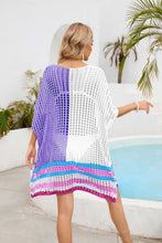 Purple Valenyra openwork contrast cover-up back view poolside