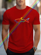 Model front view in red SharkWave Spectrum tee