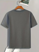Regal K Bear Dark Gray Graphic Tee back view on hanger with white sneakers.