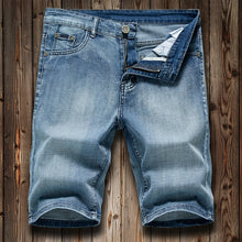 Stonecraft Flex Denim Shorts front view in Retro Blue washed denim.