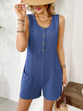 Model wearing royal blue romper standing tall, showcasing structured neckline and fluid movement of breathable fabric.