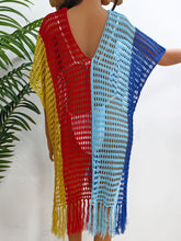 Royal blue Velorisse color block fringe cover-up back view