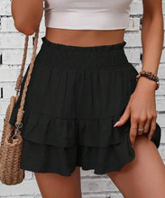 Black ruffle flair high waist skort shorts front view