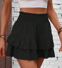 Black ruffle flair high waist skort shorts side view