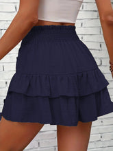 Dark Blue Ruffle flair high waist skort shorts back view