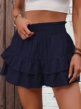 Dark Blue ruffle flair high waist skort shorts front view