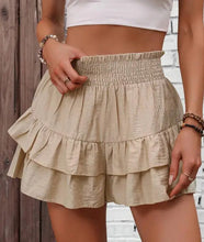Khaki Ruffle flair high waist skort shorts front view