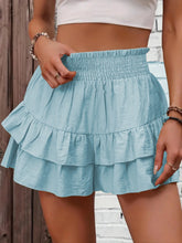 Sky Blue ruffle flair high waist skort shorts front view