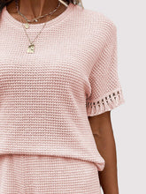 Close-up front view of the Blush Pink Shakaluxe Tassel Shorts Set's fabric quality, round neck, and tassel detail.