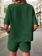 Back view of Soft But Savage Waffle-Knit Set in green, highlighting relaxed silhouette and textured fabric.
