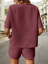 Back view of Soft But Savage Waffle-Knit Set in moonlit mauve, highlighting relaxed silhouette and textured fabric.