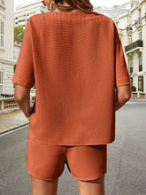 Back view of Soft But Savage Waffle-Knit Set in ochre, highlighting relaxed silhouette and textured fabric.