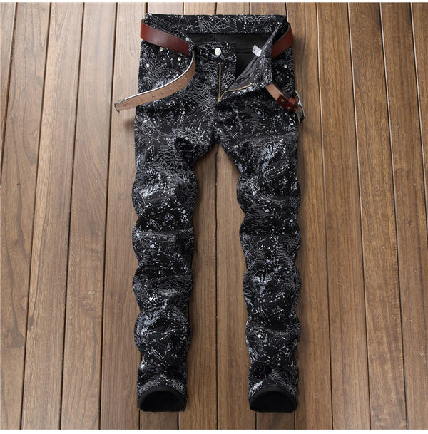 Front view of Sokotoo Men's Slim Black Printed Jeans