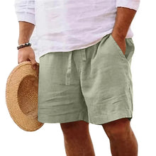 Solivaro men's light green cotton relax fit adjustable waist shorts, front view.