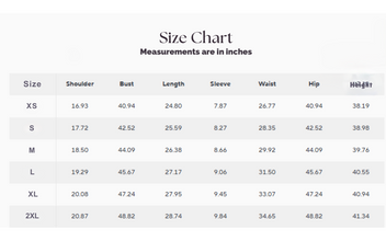 Straight Leg Pants Set size chart