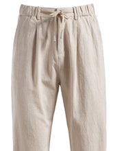 stravere straight chino pants beige front view close up with drawstring detail