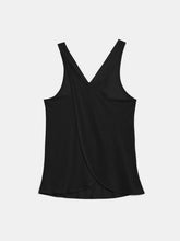 Crisscross back design on Tank in black-flat lay.