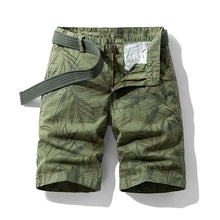 TerraLeaf Explorer Camo Bermuda Shorts front view in Army Green.