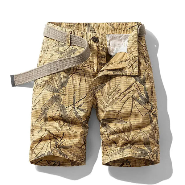 TerraLeaf Explorer Camo Bermuda Shorts front view in Khaki.