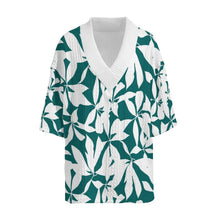 Green floral Tropiverno™ Prism Tide Shirt front view with V-neck half sleeve design